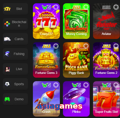 Main screen of Asiagames game page for PK players